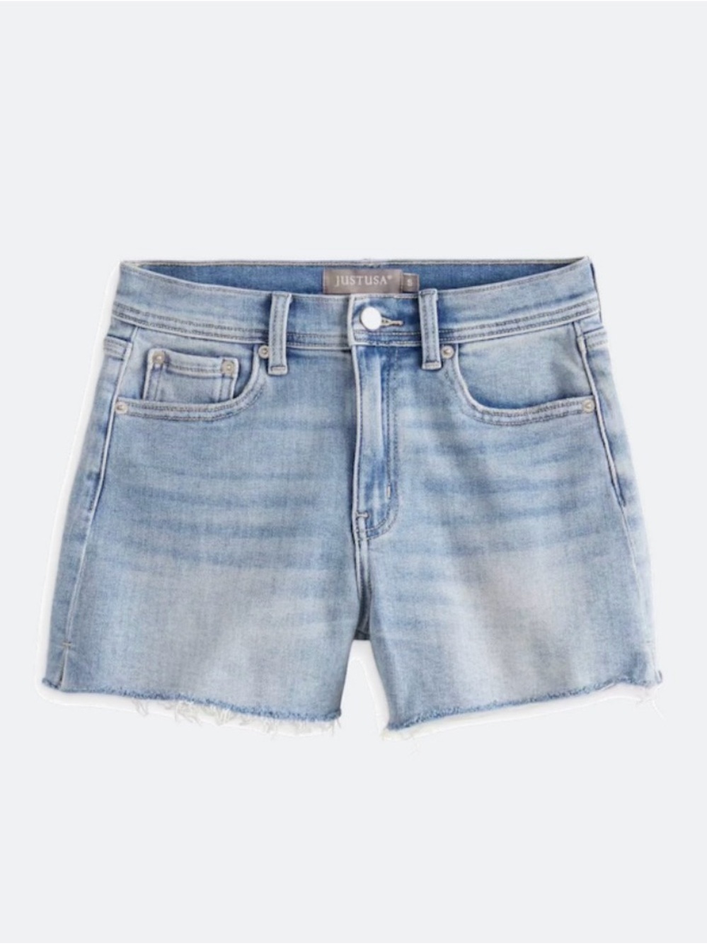 NWT Just USA Stretch Cut Off Fray Denim Shorts XS High Rise Light Wa